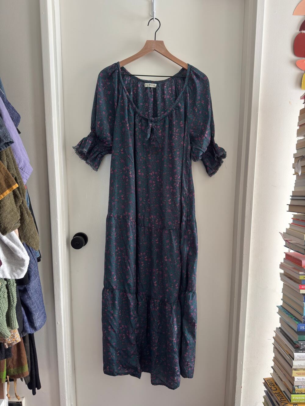 NATURAL LIFE floral tiered BOHO maxi dress puff sleeves L/XL